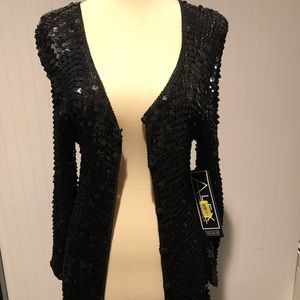 NWT Alex Evenings Black Sequined Long Jacket